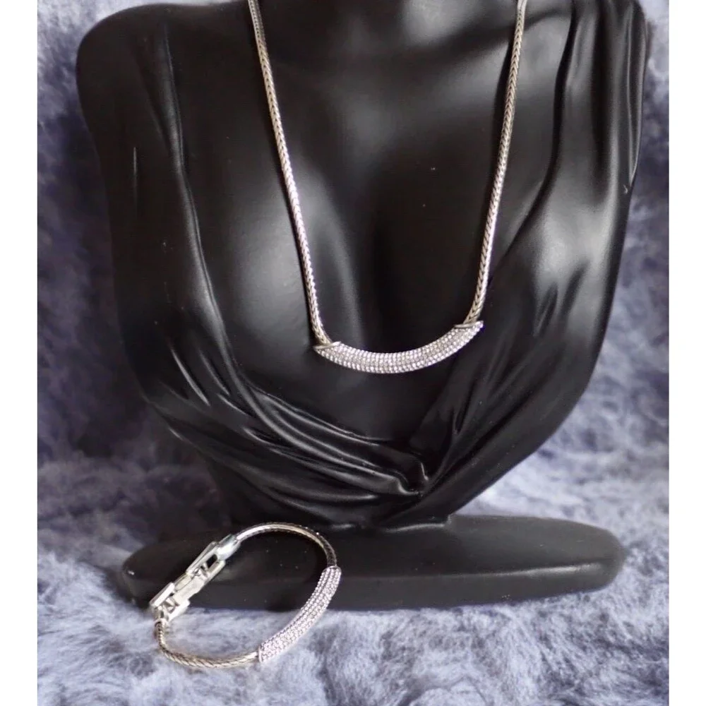 Brighton Meridian Blaze Collar Necklace & Bracelet Set Silver Tone Chain Crystal